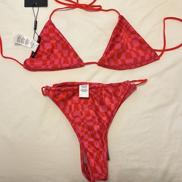 nwt red/pink checkerboard bikini size 6 - Picture 6 of 6